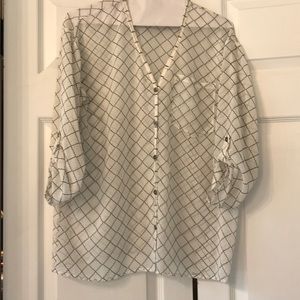 Sheer Blouse in cream with black design